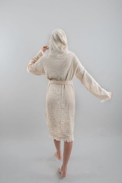 REİNA TEKS Peshtemal Bathrobe Cotton Beach Patternless Muslin Fabric 1 Piece Unisex Beachwear Kimono Kaftan