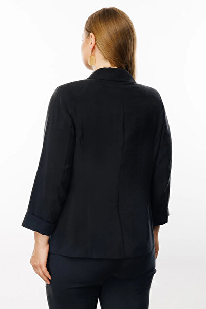 Ekol Women's Black Jacket - Double Sleeve, Single Button, Model 5626