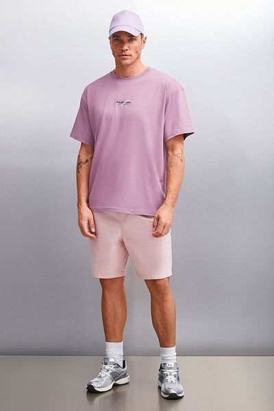 GRIMELANGE JAKE Men's Oversize Fit 100% Cotton Thick Textured Printed Plum T-Shirt