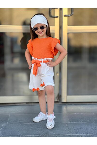 muzur kids Girls Shorts / Blouse / Bonnet / Belt 4 Piece Eid Festive Bottom Top Set