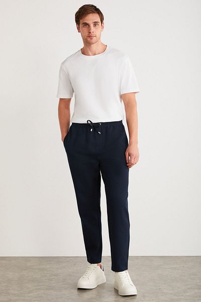 GRIMELANGE Huxley Herren-Hose mit normaler Paspelbeine, normaler Spitze, Taille, Bio-Baumwolle, Seitentasche, Marineblau