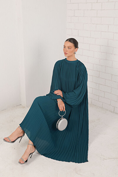 Melike Tatar Petrol Blue Pleated Dress 32-2213