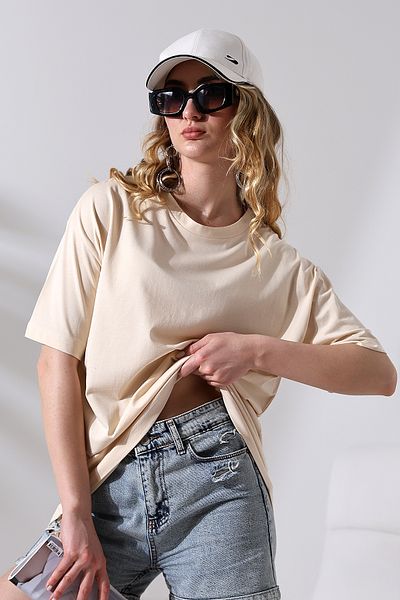 Endies Crew Neck Oversize 100% Cotton Basic T-Shirt - 21752 STONE