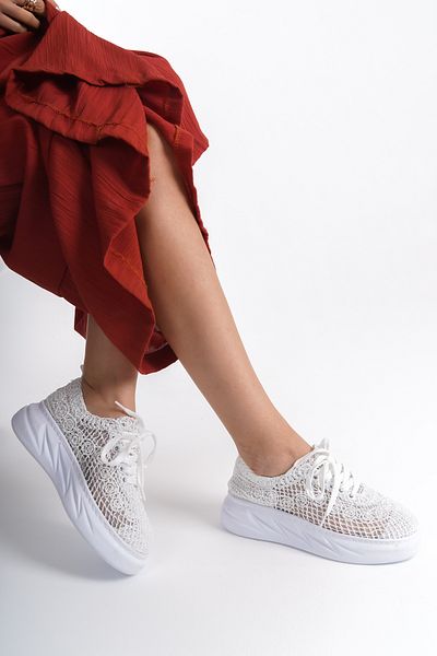 Moda Değirmeni Dámské bílé krajkové tenisky - Bg1067-101-0001
