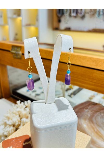 Luna Natural Stone Turquoise and Amethyst Steel Earrings