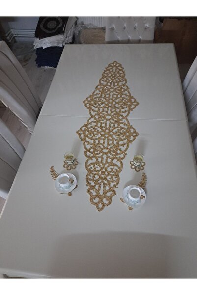 SEHARA 1 Adet Runner/masa Ranırı/125cmx40cm/ışıltılı Lux/simli Gold/4 Parça Kahve Sunumluğu Hediye/