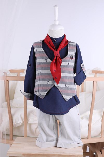 Babyhola 1-5 Years Old Tie Vest Shirt Shorts Baby Boy Children's Festive Suit Sailor Anchor De