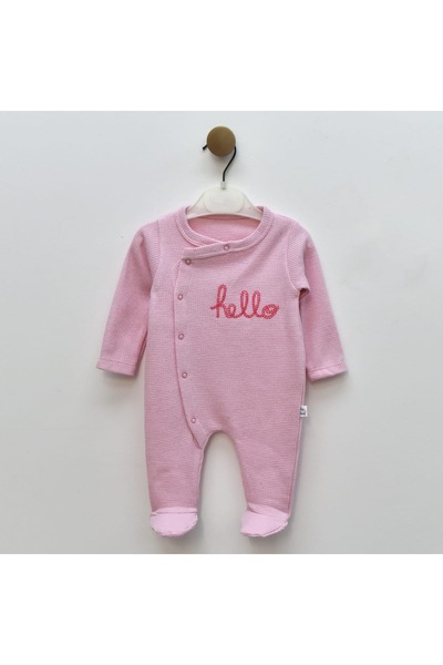 Tiny World Hello Embroidered Side Open Jumpsuit with Booties