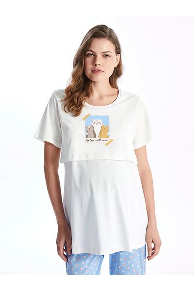 LC Waikiki LCW DREAM - Crew Neck Printed Maternity Pajamas Set, Short Sleeve