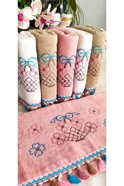 Z&N STYLE Annem Çeyizlik 50x90 см. Канавече з квітковим візерунком, з бахромою, оксамитовий набір рушників, 6 штук