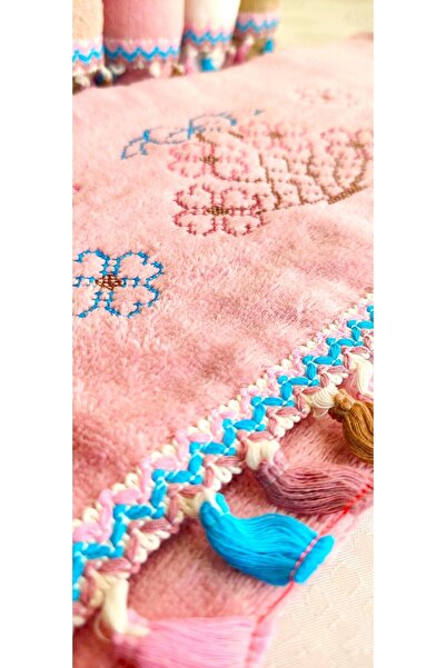 Z&N STYLE Annem Çeyizlik 50x90 см. Канавече з квітковим візерунком, з бахромою, оксамитовий набір рушників, 6 штук