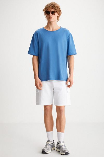 GRIMELANGE LIONEL Men's Cargo Pocket Elastic Waist Comfort Fit White Shorts