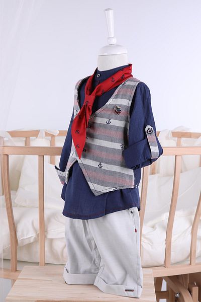 Babyhola 1-5 Years Old Tie Vest Shirt Shorts Baby Boy Children's Festive Suit Sailor Anchor De