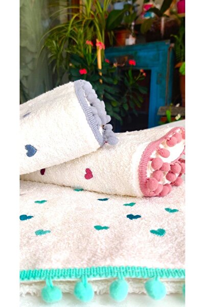 A.Z.H. Мама, весільний набір 50x90 см. З текстурованою поверхнею, новий тренд, з вишивкою сердечок і квітів, рушник для рук і обличчя (комплект з 3 штук)