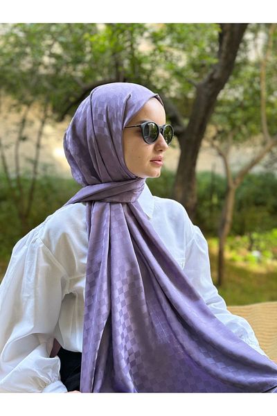 shalby Hijab Silky Cotton Jacquard Small Checker Pattern Shawl Lilac