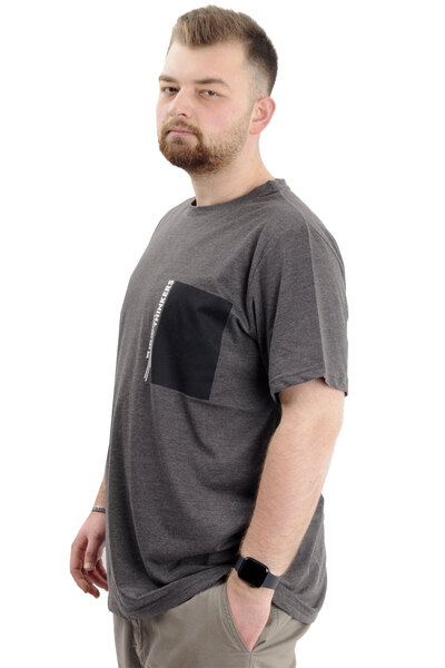 ModeXL Чоловіча футболка з великим розміром та велосипедним коміром - THINKERS U24043 Антамеланж