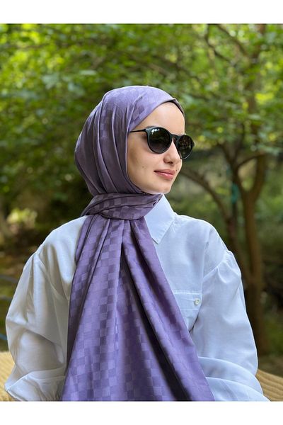 shalby Hijab Silky Cotton Jacquard Small Checker Pattern Shawl Lilac
