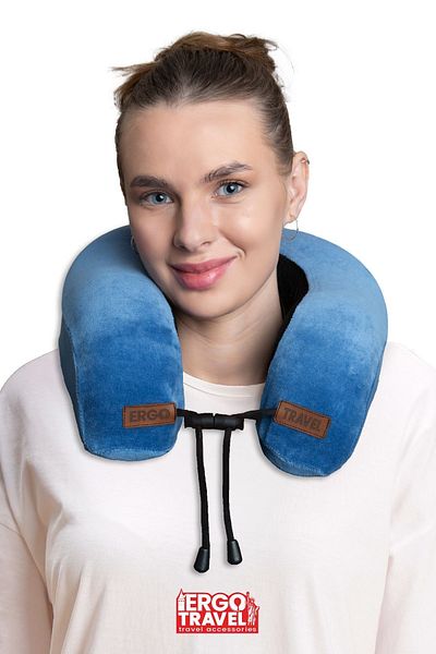 Viscofoam Lux Orthopedic Travel Pillow Visco Neck Supported Travel Pillow - Blue |   Ergo Travel