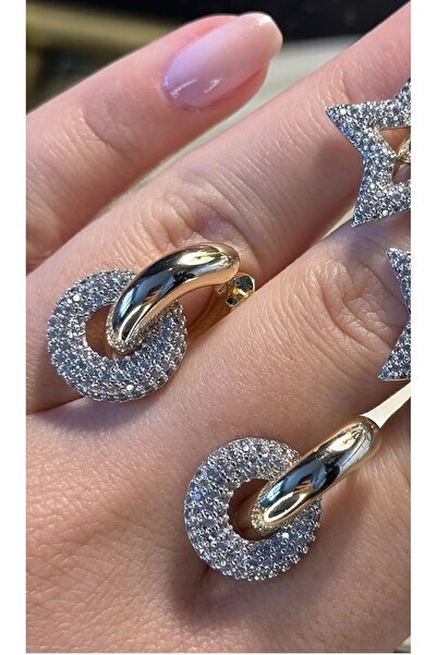 monalisatoka Kadın Gold 500 Adet Zirkon Taşlı Yuvarlak Küpe