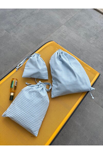 Sumicorn Design Mavi Pötikareli Ekolojik Bez Kese, Büzgülü İpli Bavul Düzenle...