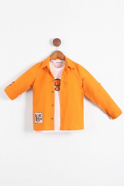 Pollito Boy's Seasonal Painted Cotton Label Detailed Shirt T-Shirt Set of 2