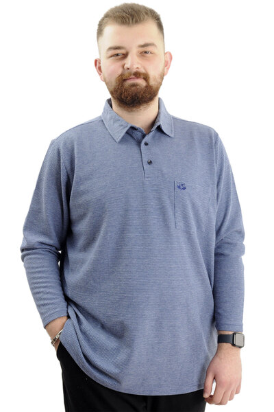 ModeXL Чоловічий світшот - поло, довгий рукав, WAFFLE 23449 Індіго, великий розмір
