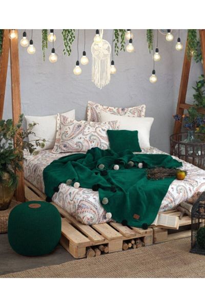 Nadidecollection Good Night Istanbul Boho Chic Blanket Set Emerald Green