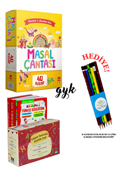 Ema Çocuk 1. ve 2. Sınıflar İçin Masal Çantası 40 Kitap - Resimli 3 Sözlük Se...