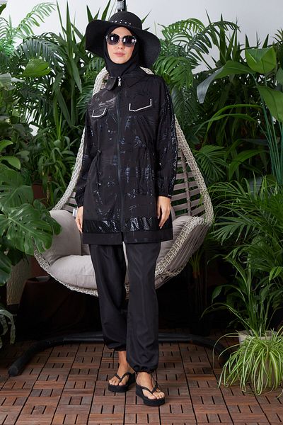 Moodbasic MOODBASIC Sports Hijab μαγιό - Λεπτομέρεια από πέτρα, ζώνη αλεξίπτωτου