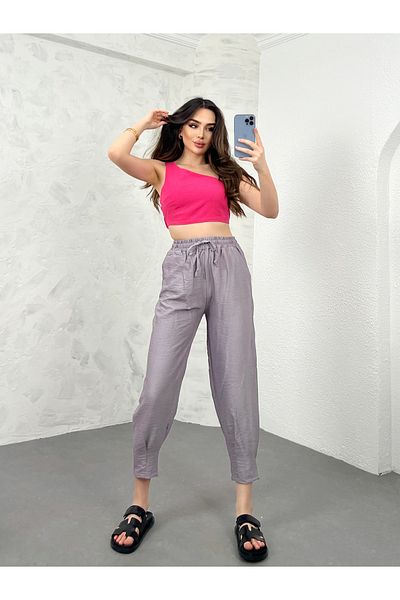 modavingo Women's - Gray Collared Linen Trousers