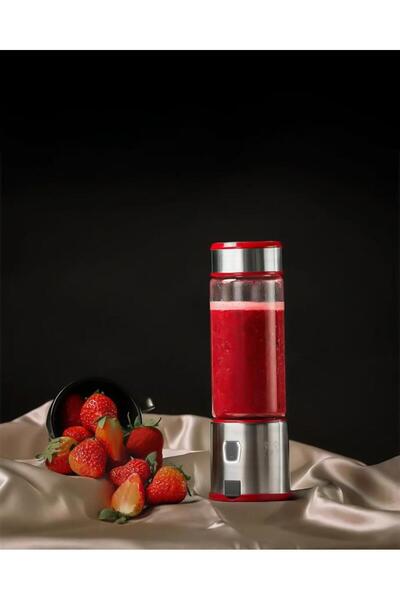 HomeTarz Cook&Eat Blender - Şarj Edilebilir Blender - 450 ML - Gümüş-Kırmızı