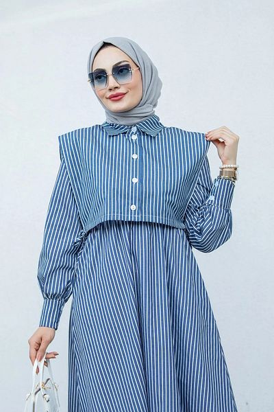 Swana Striped Cotton Women's Dress - Pocket Detailed
