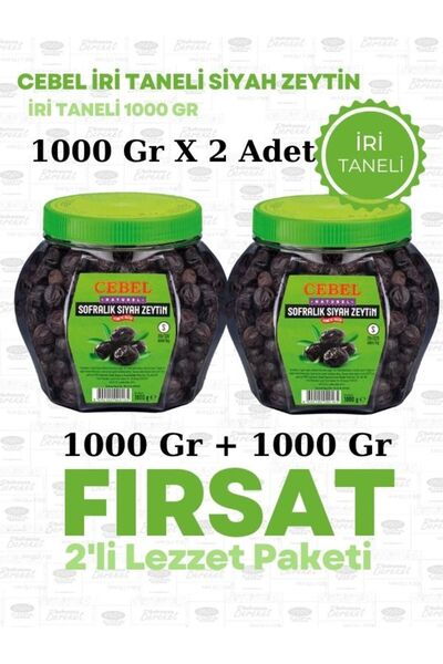 Cebel Lezzet Paketi Cebel Siyah Zeytin 1000 gr Pet (İRİ) (S | 291-320) (2 Ade...