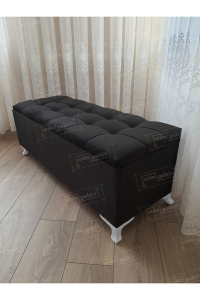 aldagelsin Lüks Çizgi Kapitoneli Sandıklı Puf Bench 120 cm Beyaz Ayak