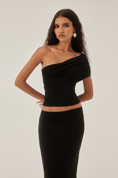 World Fashion Trends Bluză crop top elastică cu o singură mânecă - Adunată complet