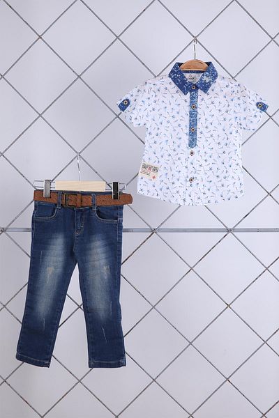 Babyhola Cămașă din bumbac Pantaloni denim Costum de sărbătoare pentru copii 22356