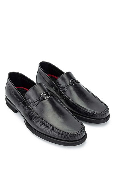 Tamer Tanca Genuine Leather Black Men's Loafer Shoes