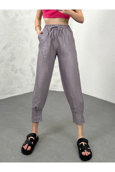modavingo Women's - Gray Collared Linen Trousers