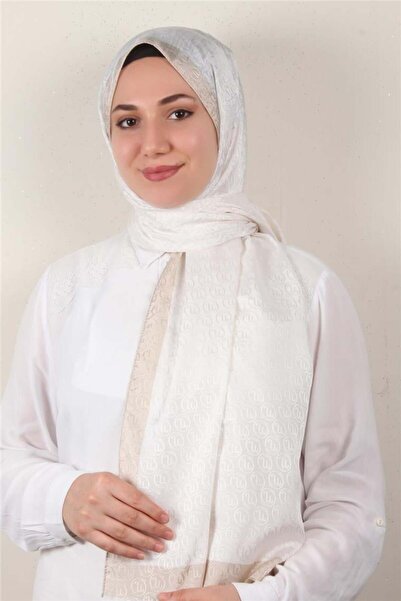 Hint İpek Kadın Ekru Monogram Şal