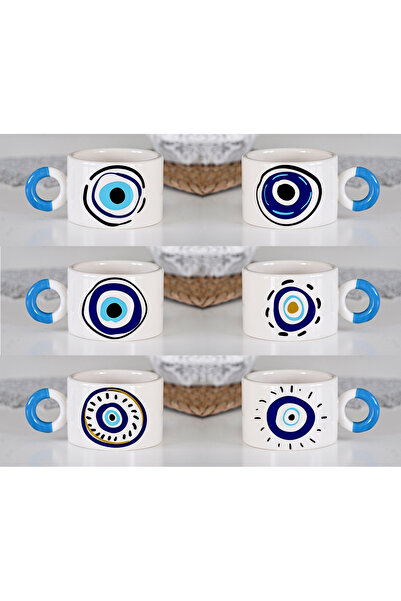 GünayStore Lüks Duble Türk Kahvesi Fincanı & Espresso Nazar Boncuğu-Çizgisel Kadın- Minimal Tasarımlı 6'lı Set