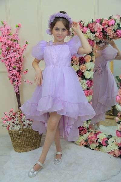 MİSS RAİN Short Front and Long BacK - Girls' Evening Dress Accessory with Watermelon Sleeve and Bow Detail