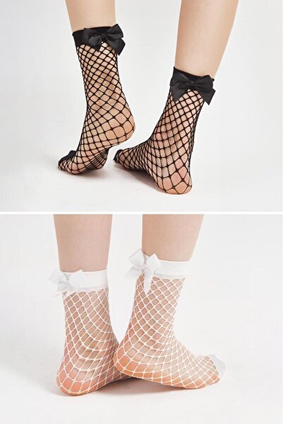 Bolero 2'li Kurdelalı Siyah Beyaz File Soket