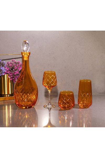 sudeka Colorful Crystal Cut Glass Water Set for 12 People - 37 Pieces