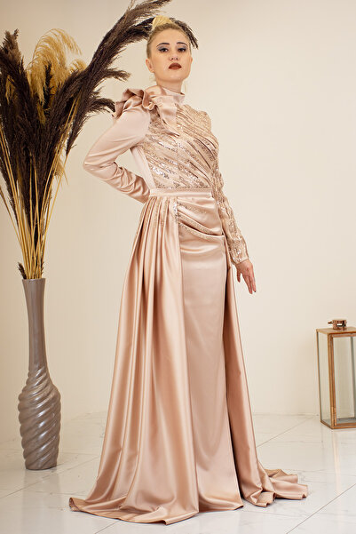 PİENNAR Φορητό βραδινό φόρεμα Sueda Hijab - Τρένο και βολάν ώμου