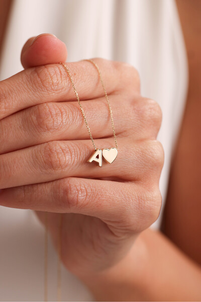 Gianfranco 14 Ayar Altın Harfli Kalp Kolye