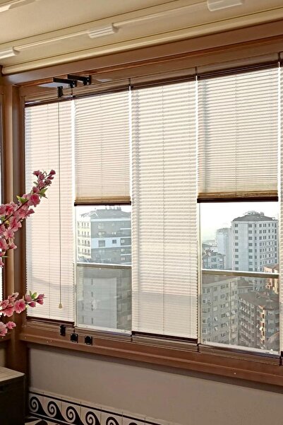 bufidik Plise Katlanır Cam Balkon Perdesi Krem