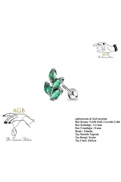 agbtasarım Zircon Stone "Helix, Lobe, Nostril, Tragus" Cartilage - Piercing with Nose and Ear Leaf Figure