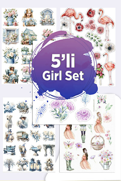 LiyaCraft 5'li Girl Temalı Sticker Planner Ajanda Bullet Journal Için Uygun Set
