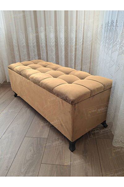 aldagelsin Lüks Çizgi Kapitoneli Sandıklı Puf Bench 120 cm Siyah Ayak