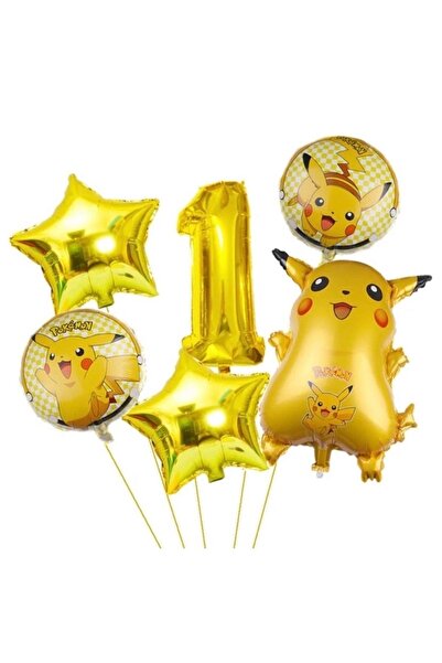 MFM مجموعة بالونات فويل بطول 100 سم بتصميم بوكيمون بيكاتشو بعمر سنة واحدة